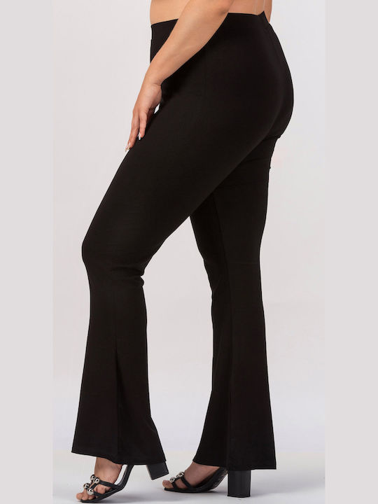 Women's High Rise Flared Pantaloons with Rubber Band Black