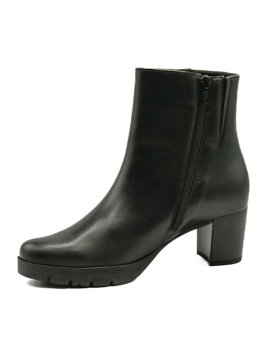 Leather Women's Ankle Boots with Fur Black
