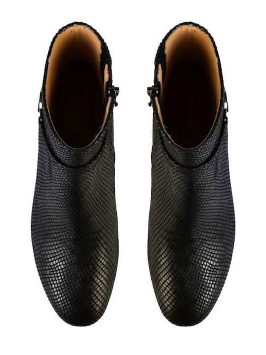 Leder Damen Stiefeletten mit Mittelhohem Absatz Schwarz