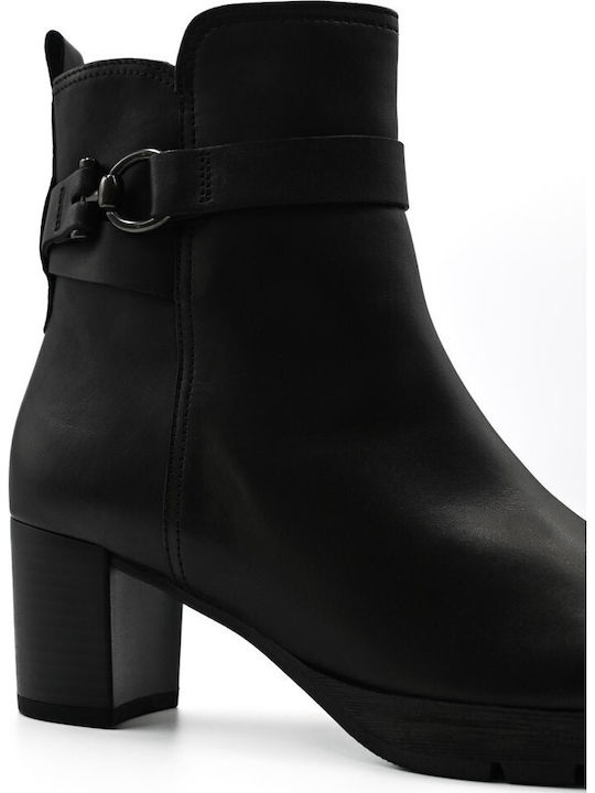 Leather Women's Ankle Boots with Medium Heel Black