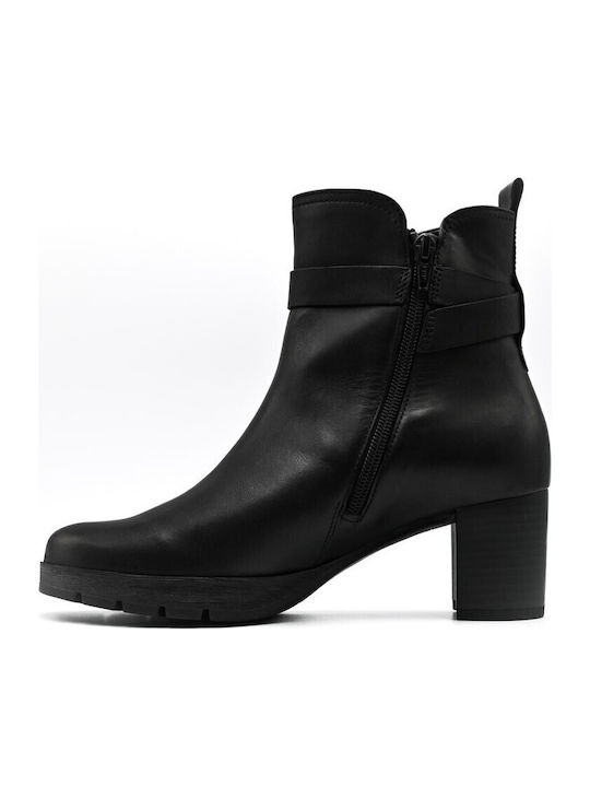 Leather Women's Ankle Boots with Medium Heel Black