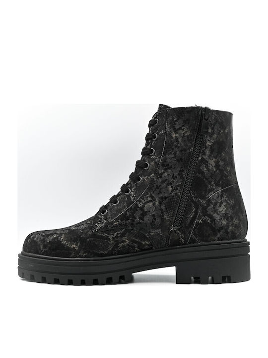 Leder Damen Stiefeletten Schwarz