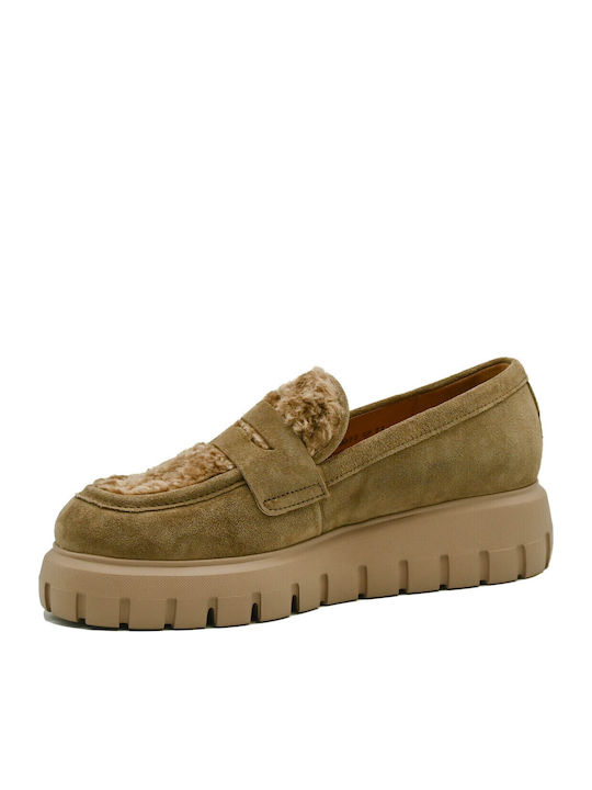 Δερμάτινα Γυναικεία Loafers σε Μπεζ Χρώμα