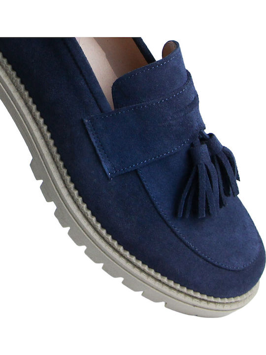 Кожени Дамски Мокасини в Син Цвят