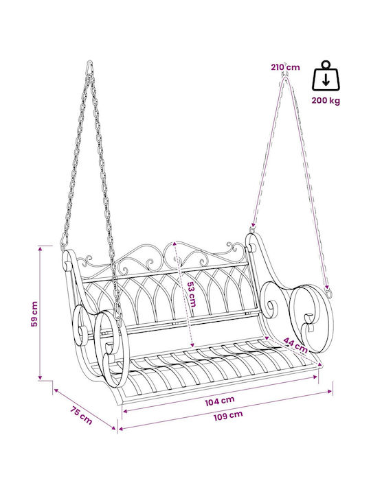 Swing Armchair with Stand and Pillow Metallic White Load Weight up to 200kg L109xW75xH59cm