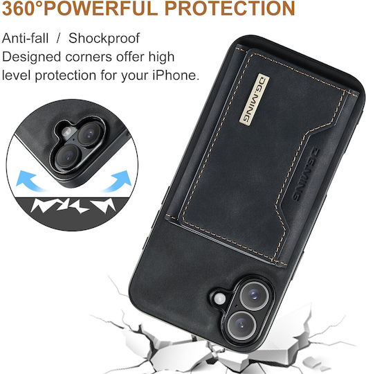 DG.MING Wallet Δερματίνης / Tempered Glass Μαύρο (iPhone 16)