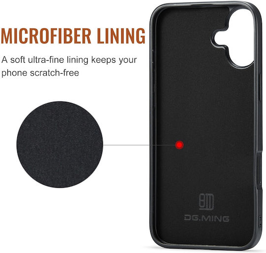 DG.MING Wallet Δερματίνης / Tempered Glass Μαύρο (iPhone 16)