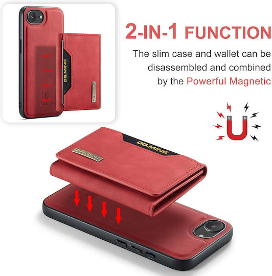 DG.MING Wallet Δερματίνης / Tempered Glass Κόκκινο (iPhone 17e / 16e)