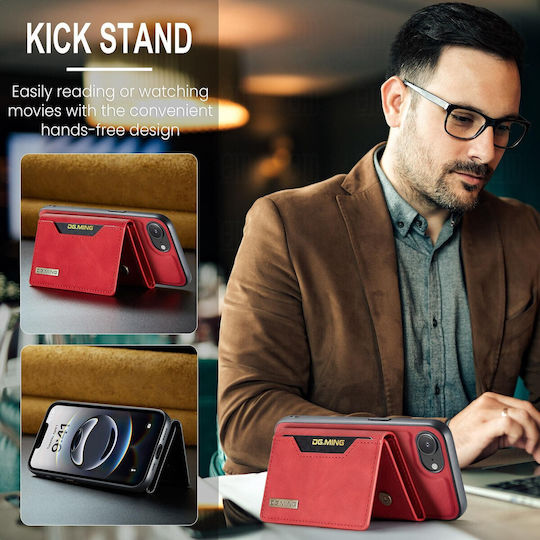 DG.MING Wallet Δερματίνης / Tempered Glass Κόκκινο (iPhone 17e / 16e)