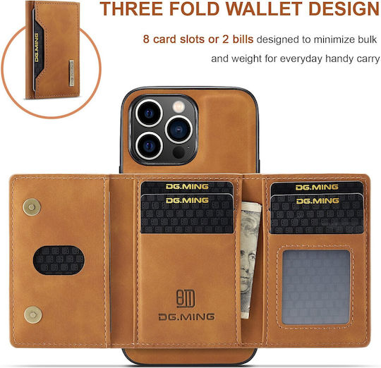 DG.MING Wallet Δερματίνης / Tempered Glass Καφέ (iPhone 15 Pro)