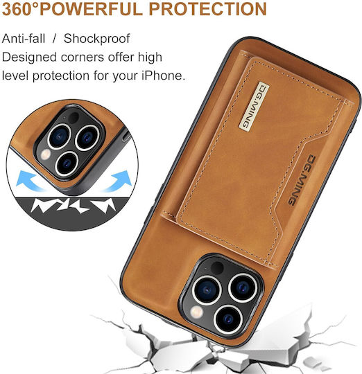 DG.MING Wallet Δερματίνης / Tempered Glass Καφέ (iPhone 15 Pro)