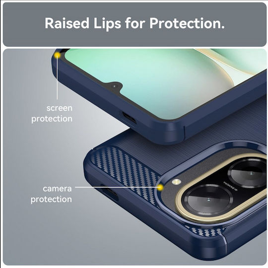 Forcell Carbon Fiber Back Cover Silicone / Tempered Glass Blue (Redmi 15C 4G)