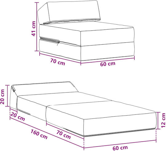 Armchair Bed Dark Green 60x70x41cm