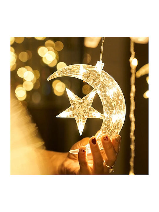 120 LED Christmas Lights Asymmetrical Curtain 3.6m 220v 10 Stars Warm White Lighting Bx-042 Transparent