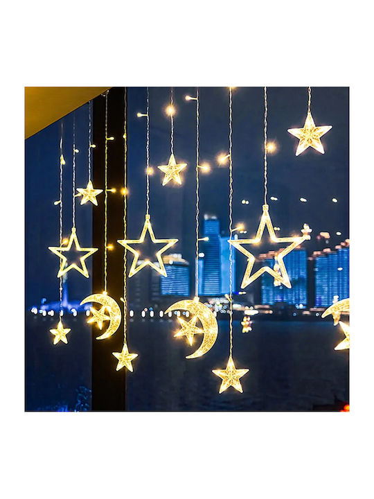 120 LED Christmas Lights Asymmetrical Curtain 3.6m 220v 10 Stars Warm White Lighting Bx-042 Transparent