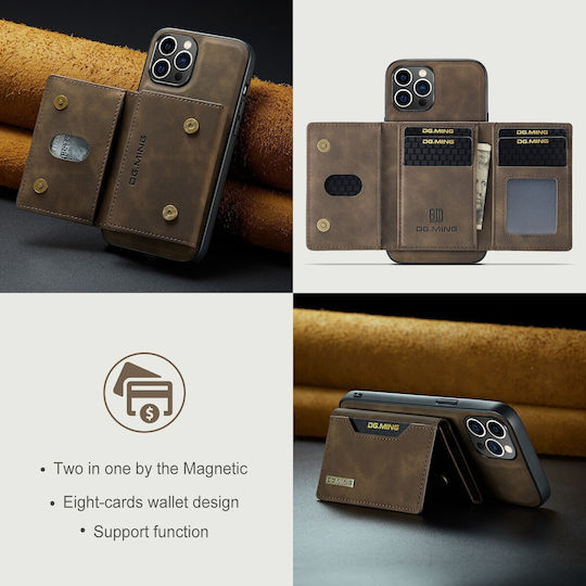 DG.MING Wallet Δερματίνης / Tempered Glass Καφέ (iPhone 15 Pro Max)