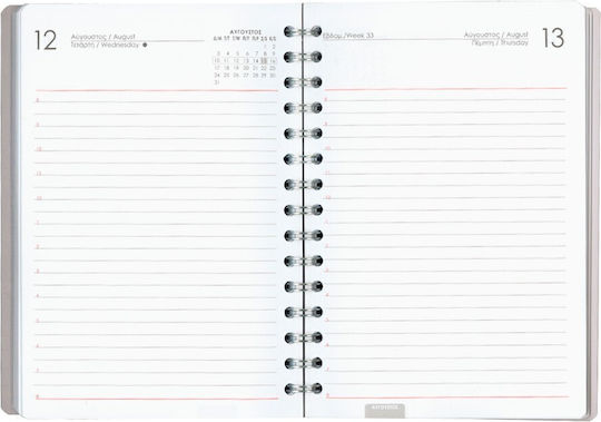 Next Agendă Zilnică Basic 2027 Gri Din Piele Spirală 14x21cm