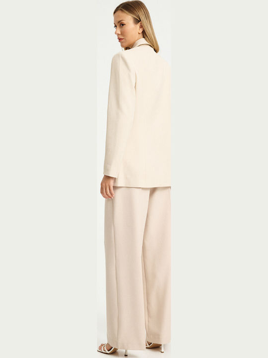 Mind Matter Women's Double Breasted Blazer Beige