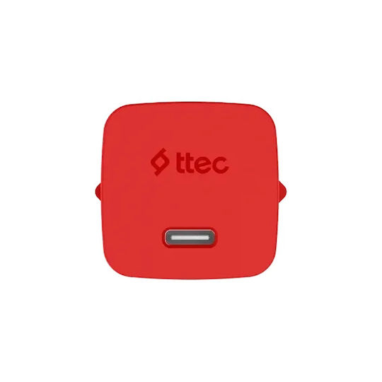 TTEC GaN Charger with USB-C Port and USB-C - USB-C Cable 45W Power Delivery Neon Red SmartCharger