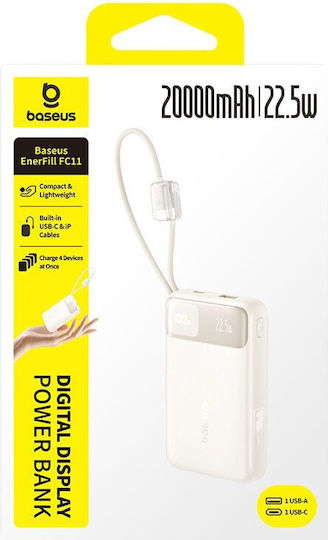 Baseus EnerFill FC11 Baterie Externă 20000mAh 22.5W cu Port USB-A și Port USB-C Bej