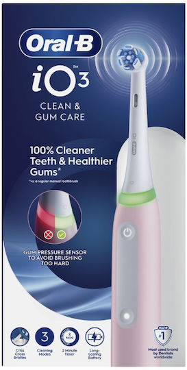 Oral-B Io Series 3 Periuță de Dinți Electrică cu Senzor de Presiune și Husă de Călătorie Roz