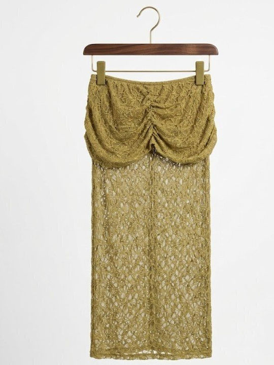 Fustă Dantelată Pareo Cu Șnururi Verde Ulei Lurex
