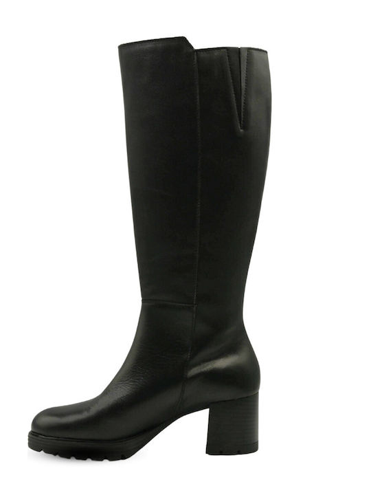 Leather Women's Boots with Medium Heel Black