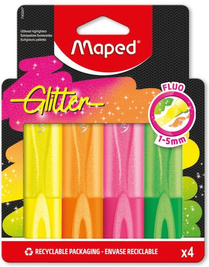 Maped Pep's Classic Fluo Glitter Μαρκαδόροι Υπογράμμισης Σετ 4 χρώματα
