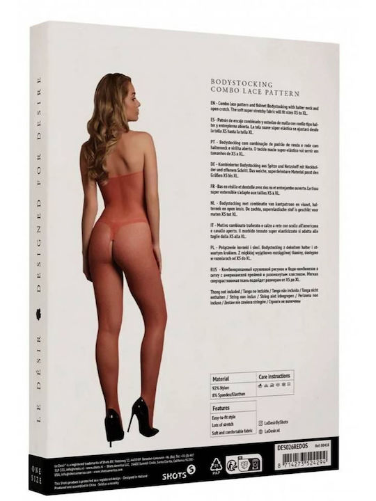 Red Fishnet Lace & Open Sexy Bodystocking One Size