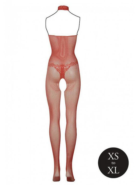 Red Fishnet Lace & Open Sexy Bodystocking One Size