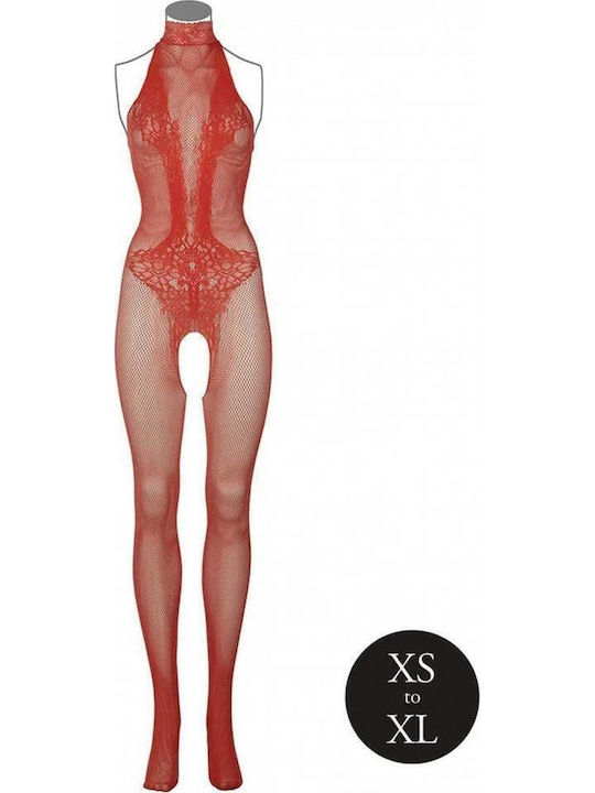 Red Fishnet Lace & Open Sexy Bodystocking One Size