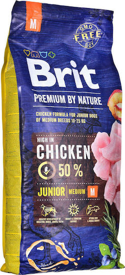 Brit Premium by Nature Junior Medium 15kg Dry Food Gluten-Free for Medium Breed Puppies with Chicken