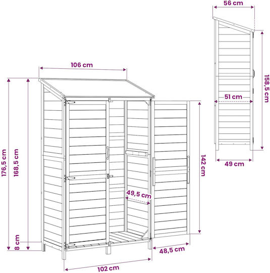 Wooden Garden Shed M1.065xW0.56xH1.76m