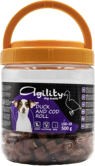 Agility Recompensă Pentru Câini Forma Tubului Pentru Rase Mici Dietetică Cu Rață Cod Și Carne 500gr