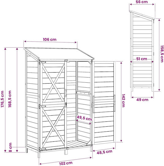 Wooden Garden Shed M1.06xW0.56xH1.765m