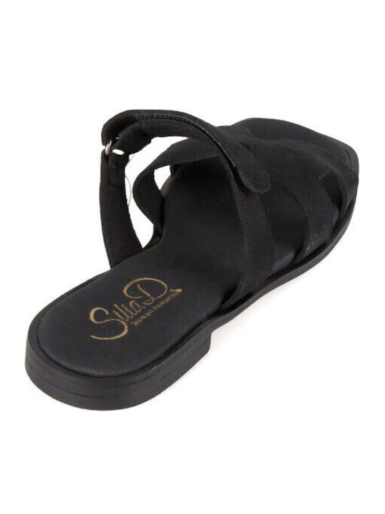 Leather Women's Flat Sandals Black