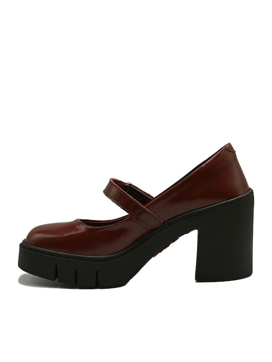 Leder Pumps mit Riemchen & Hochem Absatz Burgundisch