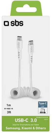 SBS Braided USB 2.0 Cable USB-C male - USB-C 60W White 1m (TECABLETYPCCS1W)