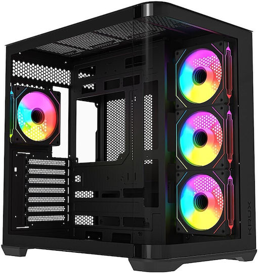 Krux Tano Gaming Midi Tower Κουτί Υπολογιστή με Πλαϊνό Παράθυρο και ARGB Φωτισμό Μαύρο