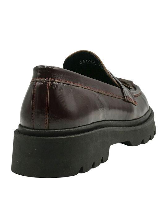 Patent Leather Women's Loafers In Burgundy Colour