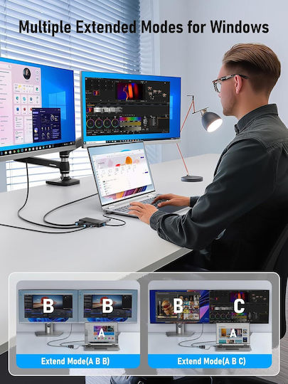 Lemorele TC122 USB-C Лаптоп Докинг Станция с HDMI 4K PD и Свързване на 2 Монитора Черен