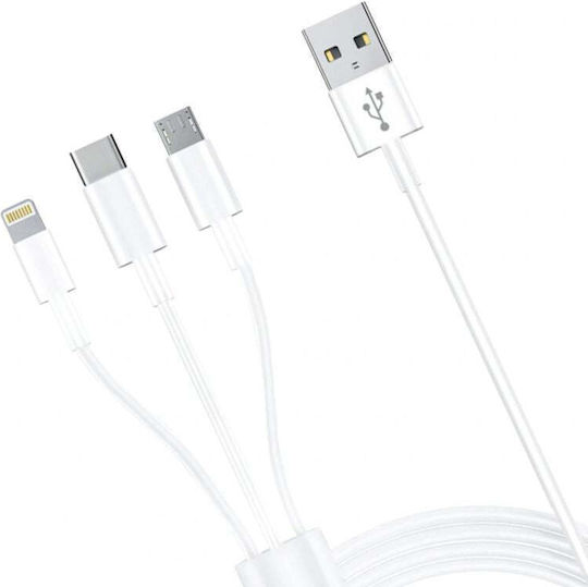 3MK USB to micro USB / Lightning / Type-C Cable Λευκό 1.2m