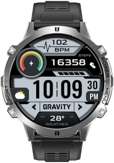 Gravity GT42-3 Stainless Steel 53mm Smartwatch με Παλμογράφο (Graphite)