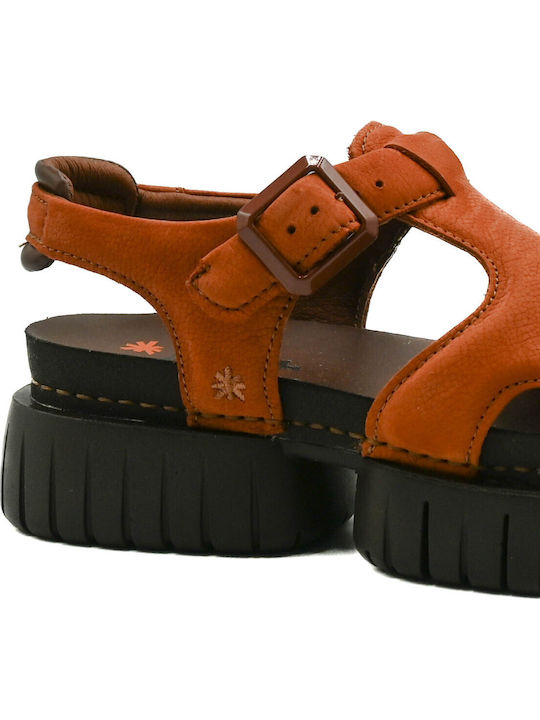 Leder Damen Anatomisch Flache Sandalen Tabac