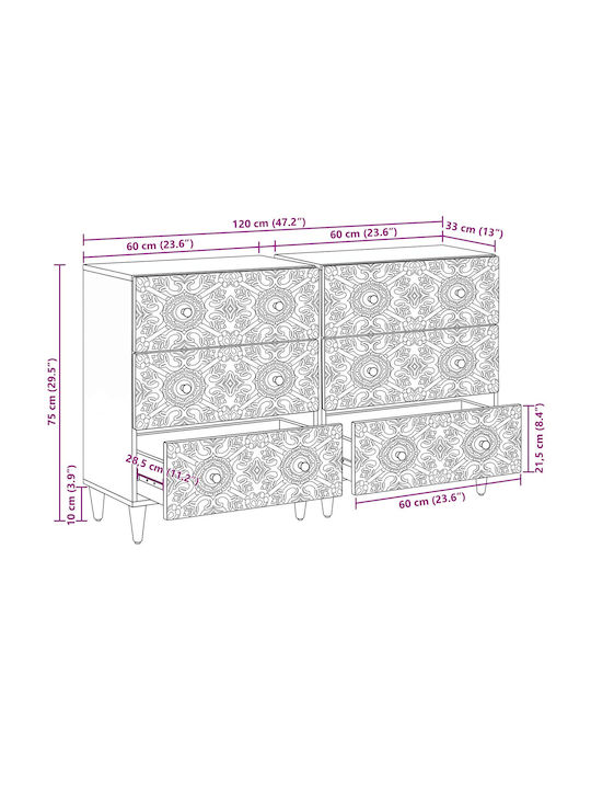 Μπουφές Ξύλινος με Συρτάρια Λευκό 120x33x75cm