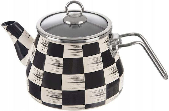 Orion Emaille Teekanne Checkerboard 2 L Glasedeckel Induktion