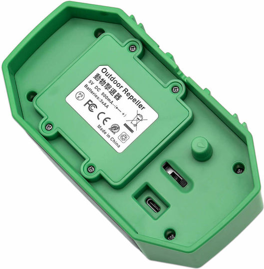 Solar Animal Repellent Birds Rodents Ultrasonic 4 Functions Pir Motion Sensor Led Flash Green Oem