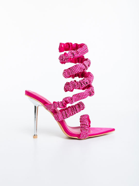 Sandale Elegante Damă Din Material Fuchsia