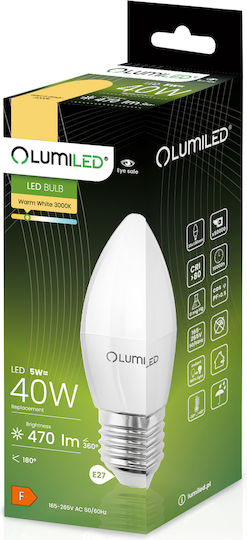 Lumiled Λάμπες LED 5W για Ντουί E27 και Σχήμα B35 Θερμό Λευκό 470lm 10τμχ