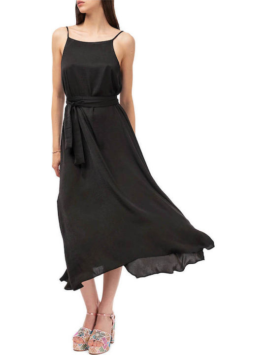 Summer Midi Dress for Wedding Christening Satin Open Back Black